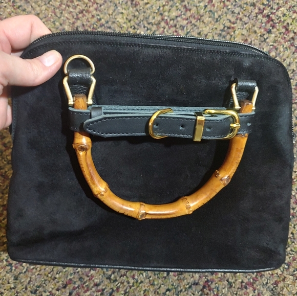 PC: Gucci EUC+++ Black Suede & Leather 2 Way Bamboo Satchel Bag - Picture 15 of 17